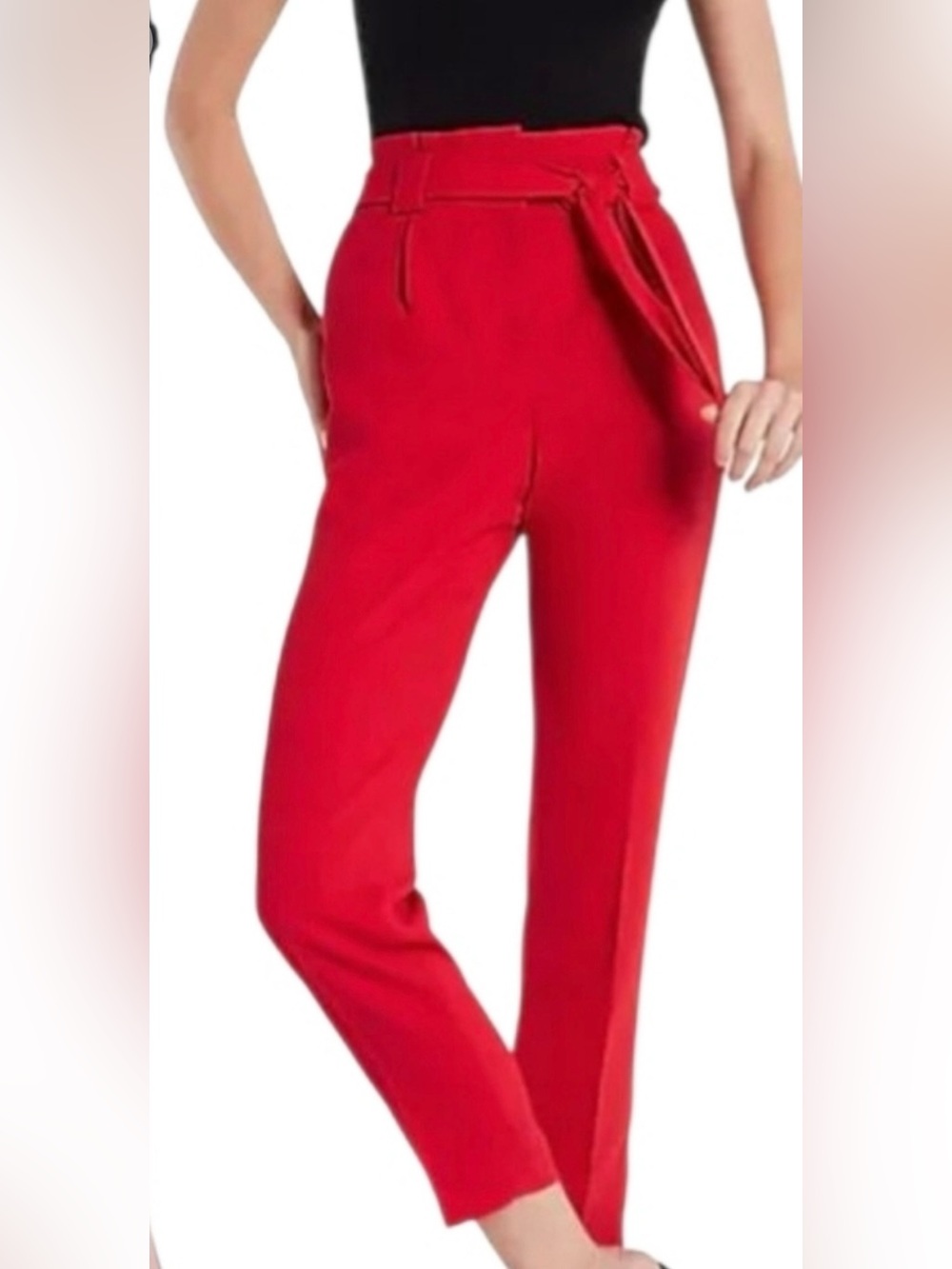 Express Red straight Leg Tie-Waist Ankle Pants